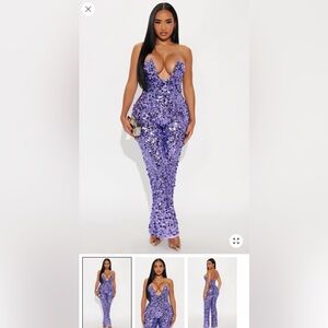 Sequin High-Waist Jumpsuit in Lavender Purple